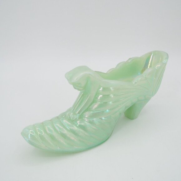 Vintage Fenton Iridescent Jadeite Glass Shoe Cat Head Handmade in USA - Picture 4 of 12